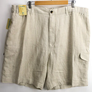 Mens 46 Big & Tall Linen Cargo Shorts Khaki Summer Lightweight NWT Caribbean